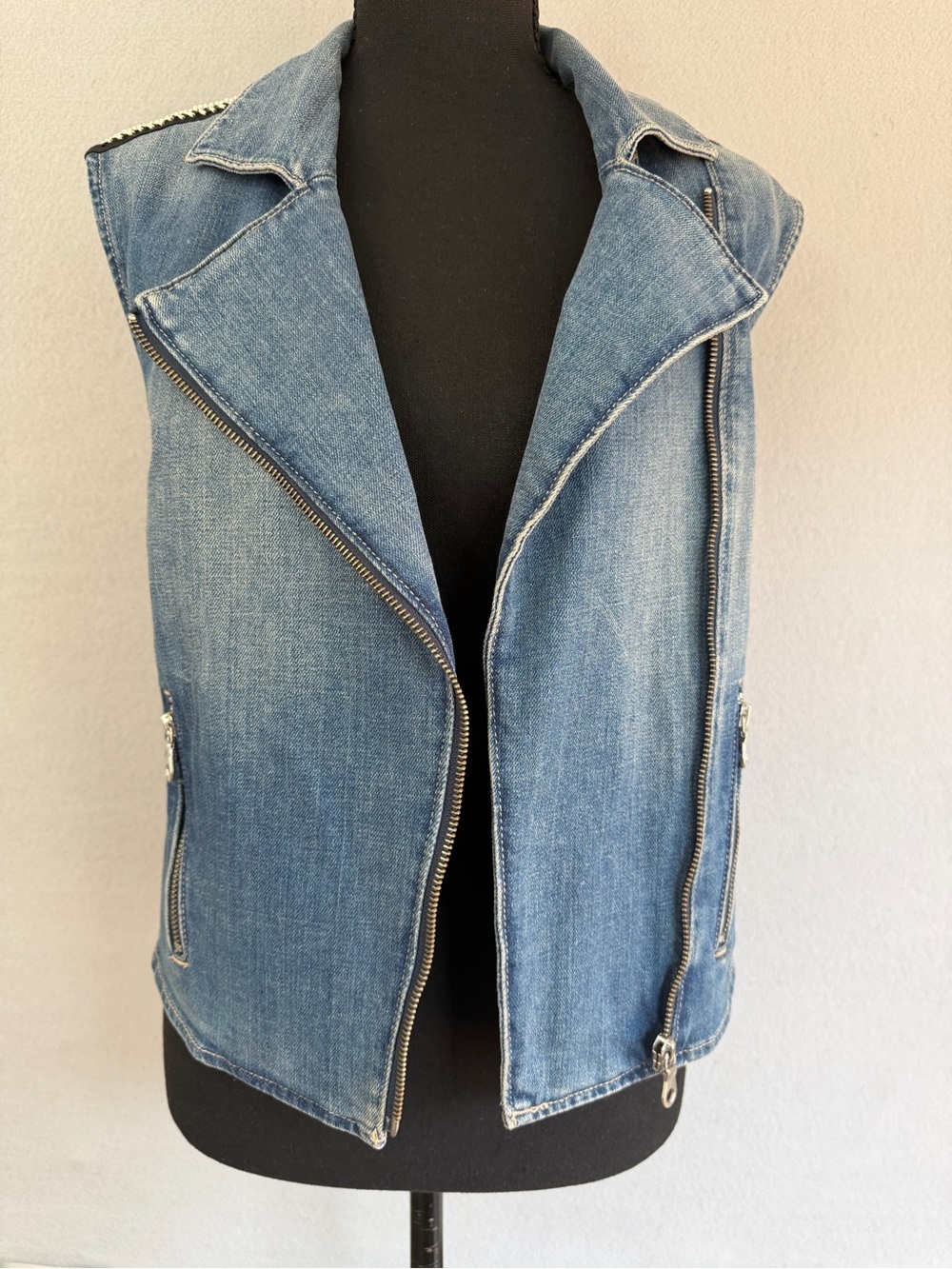 Paige Denim Vest Small Women’s Full Zipper Collared Blue - Picture 7 of 12